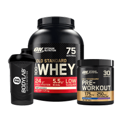 100% Whey Gold Standard (2270g) + Gold Standard Pre-Workout (330g) + Bodylab24 Shaker GRATIS!