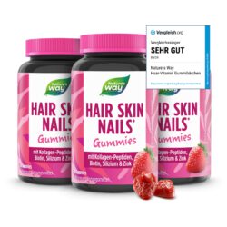 Hair Skin Nails Gummies I 4in1 mit 2500 µg Biotin, Zink, Kollagen, Silizium I Erdbeer-Geschmack I ohne Gelatine I 60 Stk