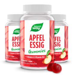 Apfelessig Gummies I 1000 mg Apfelessigpulver, Folsäure, Vitamin B12 I natürlicher Apfelgeschmack I vegan I 60 Stk