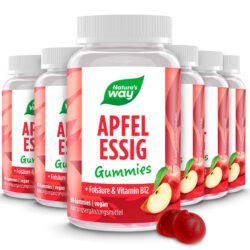 Apfelessig Gummies I 1000 mg Apfelessigpulver, Folsäure, Vitamin B12 I natürlicher Apfelgeschmack I vegan I 60 Stk