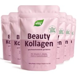Beauty Kollagen Pulver I 5in1 I 15 g Kollagen Typ I & III, 50 mg Hyaluronsäure, Biotin, Vitamin C, Zink I 30 Portionen