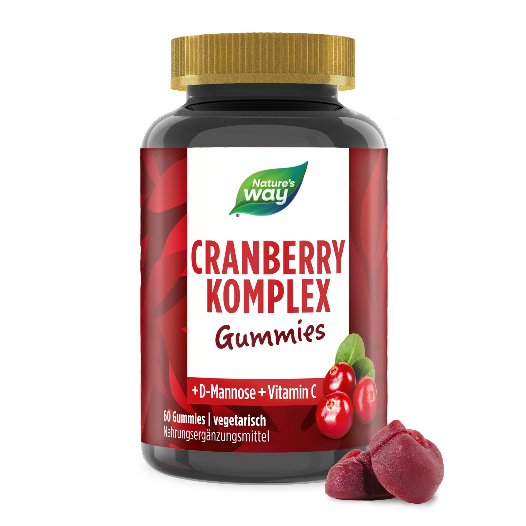 Cranberry Gummibärchen I 3in1 Cranberry D-Mannose und Vitamin C I Hochwertiger Cranberry-Extrakt I vegetarisch I 60 Stk