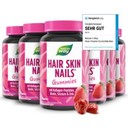 Hair Skin Nails Gummies I 4in1 mit 2500 µg Biotin, Zink, Kollagen, Silizium I Erdbeer-Geschmack I ohne Gelatine I 60 Stk