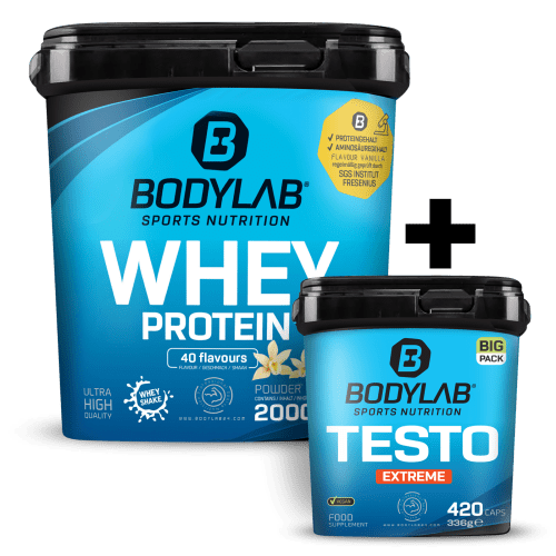 Whey + BIG PACK Testo Extreme 2.0 (420 Kapseln)