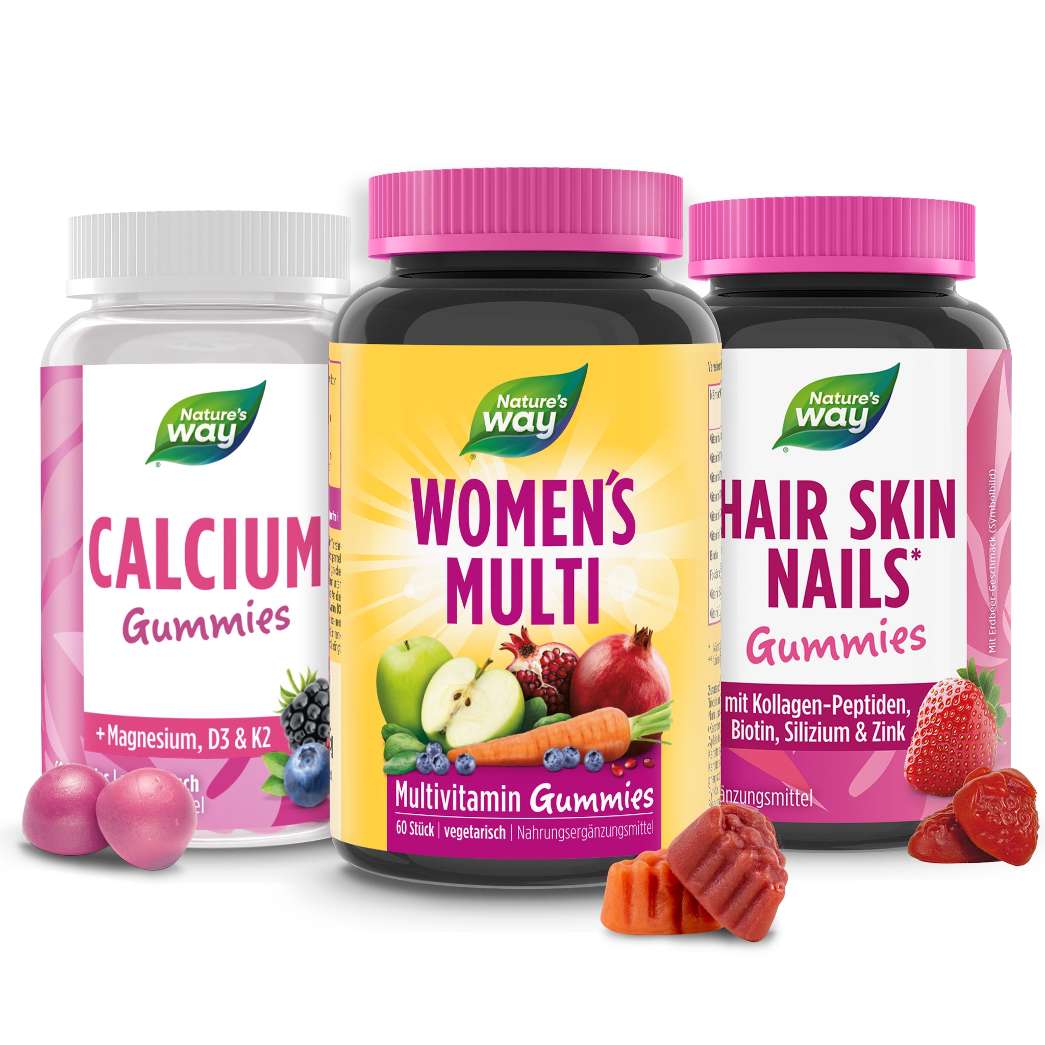 Women's Power Set I Vitamine für Frauen I A-Z Multivitamin I Hair Gummies mit 2500 µg Biotin I 500 mg Calcium I 180 Stk